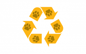 Recycling symbol with paw prints to designate plastic film recycling