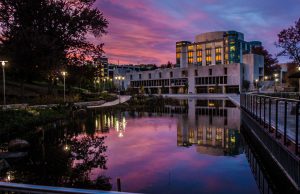 AOK Library and pond at sunset