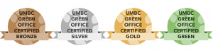 Green Office Badges showing the different levels of bronze, silver, gold, and the best green